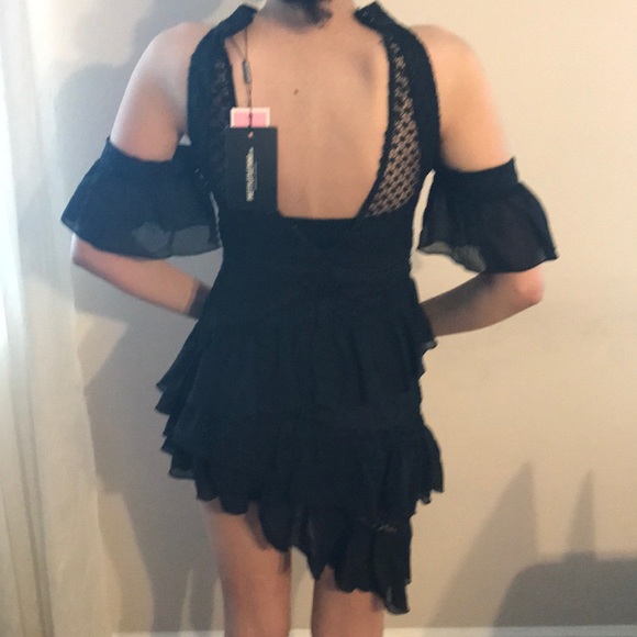 PLT Black Asymmetrical Crochet Mesh Dress - Picture 3 of 3